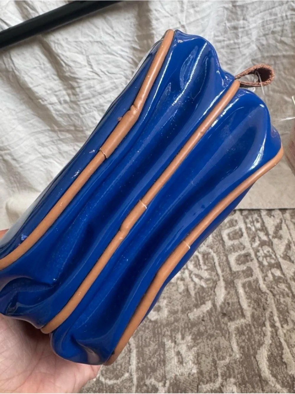 PINK Victoria's Secret Glossy Blue Travel Pouch with Tan Trim